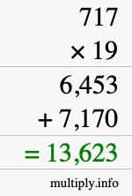 How to calculate 717 times 19 using long multiplication