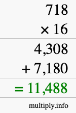 How to calculate 718 times 16 using long multiplication