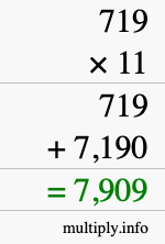 How to calculate 719 times 11 using long multiplication