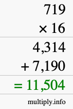 How to calculate 719 times 16 using long multiplication