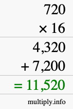 How to calculate 720 times 16 using long multiplication