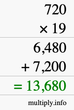 How to calculate 720 times 19 using long multiplication