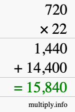 How to calculate 720 times 22 using long multiplication