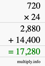 How to calculate 720 times 24 using long multiplication