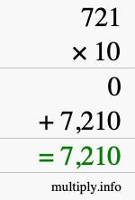 How to calculate 721 times 10 using long multiplication