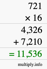 How to calculate 721 times 16 using long multiplication
