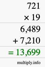 How to calculate 721 times 19 using long multiplication
