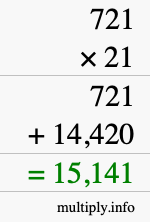 How to calculate 721 times 21 using long multiplication