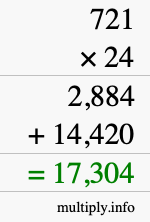 How to calculate 721 times 24 using long multiplication