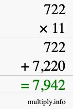 How to calculate 722 times 11 using long multiplication How to calculate 722 times 11 using long multiplication