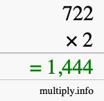 How to calculate 722 times 2 using long multiplication How to calculate 722 times 2 using long multiplication