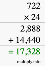 How to calculate 722 times 24 using long multiplication