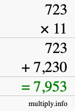 How to calculate 723 times 11 using long multiplication How to calculate 723 times 11 using long multiplication