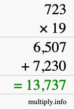 How to calculate 723 times 19 using long multiplication