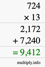 How to calculate 724 times 13 using long multiplication