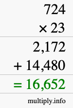How to calculate 724 times 23 using long multiplication
