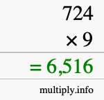 How to calculate 724 times 9 using long multiplication