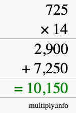 How to calculate 725 times 14 using long multiplication