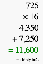 How to calculate 725 times 16 using long multiplication How to calculate 725 times 16 using long multiplication