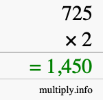 How to calculate 725 times 2 using long multiplication