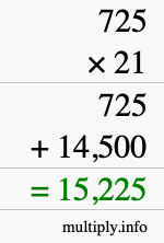 How to calculate 725 times 21 using long multiplication