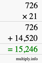 How to calculate 726 times 21 using long multiplication