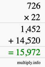How to calculate 726 times 22 using long multiplication