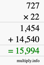 How to calculate 727 times 22 using long multiplication