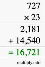 How to calculate 727 times 23 using long multiplication
