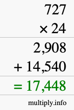How to calculate 727 times 24 using long multiplication