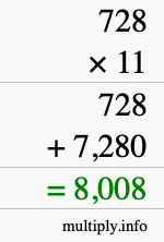 How to calculate 728 times 11 using long multiplication