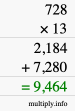 How to calculate 728 times 13 using long multiplication