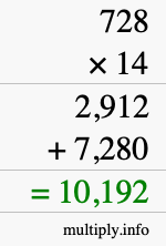 How to calculate 728 times 14 using long multiplication How to calculate 728 times 14 using long multiplication