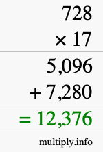 How to calculate 728 times 17 using long multiplication How to calculate 728 times 17 using long multiplication