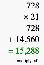 How to calculate 728 times 21 using long multiplication