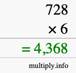How to calculate 728 times 6 using long multiplication