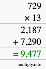 How to calculate 729 times 13 using long multiplication
