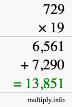 How to calculate 729 times 19 using long multiplication