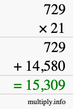 How to calculate 729 times 21 using long multiplication