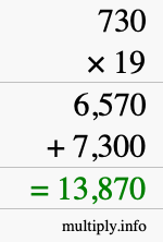 How to calculate 730 times 19 using long multiplication