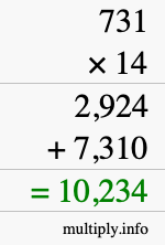 How to calculate 731 times 14 using long multiplication How to calculate 731 times 14 using long multiplication
