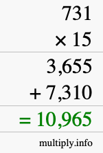How to calculate 731 times 15 using long multiplication How to calculate 731 times 15 using long multiplication