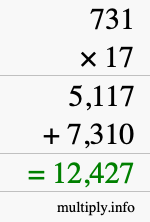 How to calculate 731 times 17 using long multiplication How to calculate 731 times 17 using long multiplication