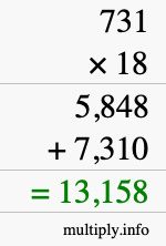 How to calculate 731 times 18 using long multiplication How to calculate 731 times 18 using long multiplication