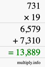 How to calculate 731 times 19 using long multiplication