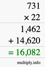 How to calculate 731 times 22 using long multiplication