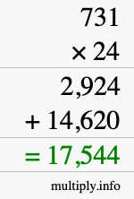 How to calculate 731 times 24 using long multiplication
