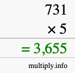 How to calculate 731 times 5 using long multiplication How to calculate 731 times 5 using long multiplication