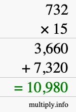 How to calculate 732 times 15 using long multiplication How to calculate 732 times 15 using long multiplication