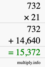 How to calculate 732 times 21 using long multiplication